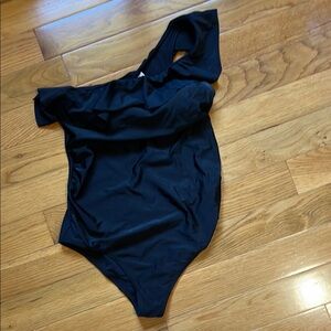 Motherhood Maternity Black One-Shoulder Swim One Piece